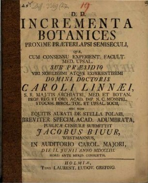 Incrementa botanices proxime praeterlapsi semiseculi