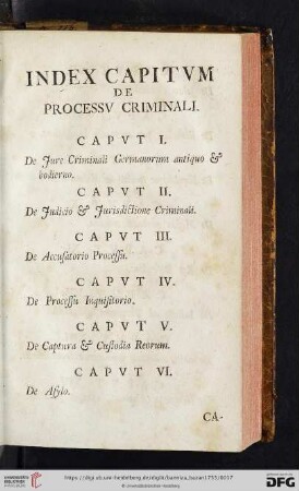 Index capitum de Processu Criminali