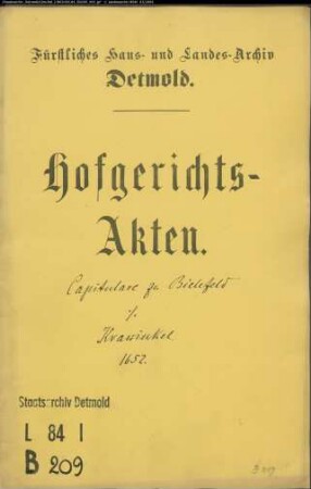 Bielefeld, zu, Capitularen ad divam Mariam (Kapitel St. Marien) gegen Hans Meier zu Krawinkel - Schuldforderung