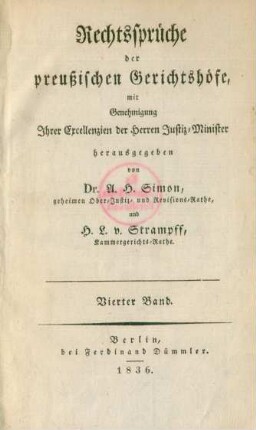 4.1836: Rechtssprüche der preußischen Gerichtshöfe