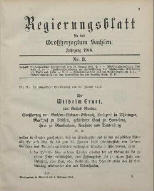 Nr. 9: Landesherrlicher Gnadenerlaß vom 27. Januar 1916