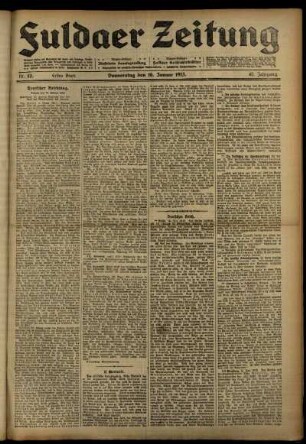 Erste Ausgabe vom Donnerstag, den 16. Januar 1913.