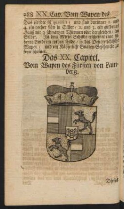 Das XX. Capitel. Vom Wapen des Fürsten von Lamberg