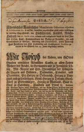 Allerhöchstes Kayserliches Mandat um Cassatorium über die Balley zu Franken