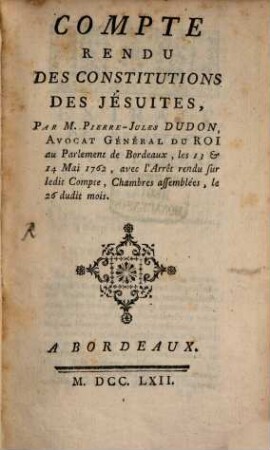 Compte rendu des constitutions des Jesuites