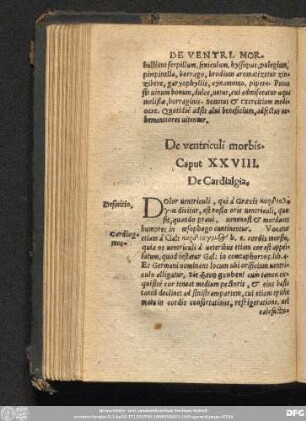 De ventriculi morbi. Caput XXVIII. De Cardialgia.