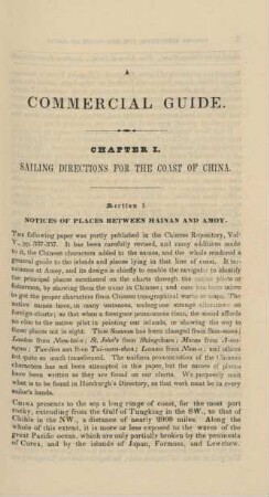 Chapter I. Sailing directions for the coast of China