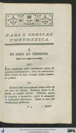 Pars I. Logicae Theoretica.
