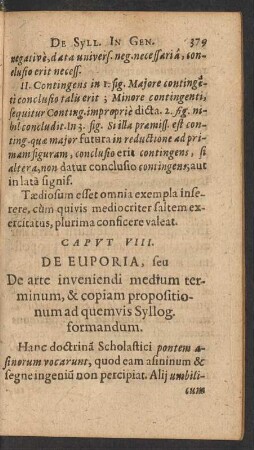 Capvt VIII. De Euporia, seu De arte inveniendi medim terminum, & copiam propositionum ad quemvis Syllog. fomandum.