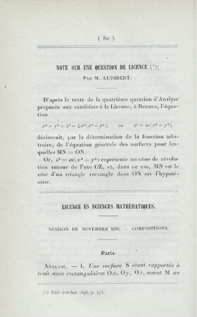 Licence ès sciences mathématiques.
