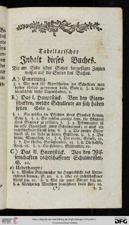 Tabellarischer Inhalt dieses Buches