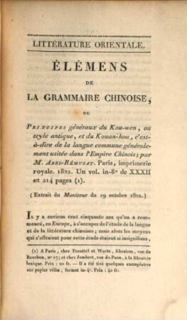 Notice de l'ouvrage intitulé: Lettre à M. Abel-Rémusat sur la nature des formes grammaticales en général et sur le génie de la langue chinoise en particulier par M. G. de Humboldt