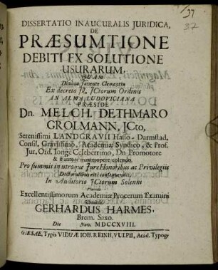 Dissertatio Inauguralis Juridica, De Præsumtione Debiti Ex Solutione Usurarum