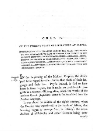 Chap. IV. Of the present state of literature at Aleppo.