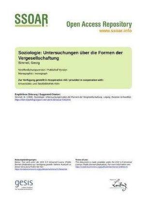 Soziologie: Untersuchungen über die Formen der Vergesellschaftung