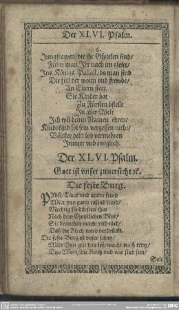 Der XLVI. Psalm. Gott ist unser zuversicht [et]c.