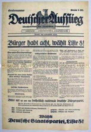 Sonderausgabe der Wochenzeitung "Deutscher Aufstieg" zur Reichstagswahl am 6. November 1932