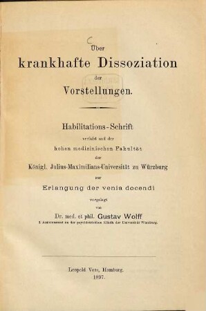 Über krankhafte Dissoziation der Vorstellungen ...