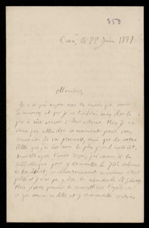 Nr. 2 (= Nr. 353) Brief von Henri Poincaré an Felix Klein. Caen, 22.6.1881