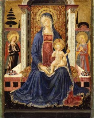 Thronende Maria mit dem Kind und zwei Engeln