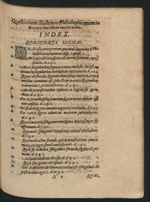 Index Quaestiones Logicae.