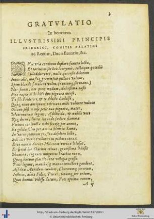 Gratulatio In honorem Principis Friderici