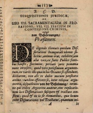 Diss. inaug. iur. de usu VII. sacramentalium in probatione, vel VII. testium in confessione criminis, von Besiebnungen