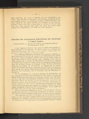 Instruktion für ethnographische Beobachtungen und Sammlungen in Deutsch-Ostafrika.