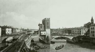 Der alte Ponte delle Navi in Verona : Verona, Ruderboote, Canaletto