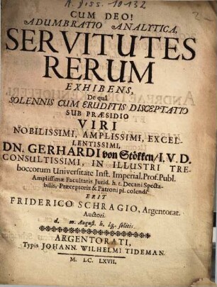 Adumbratio Analytica Servitutes Rerum Exhibens