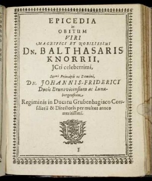 Epicedia in Obitum Viri Magnifici Et Nobilissimi Dn. Balthasaris Knorrii ...