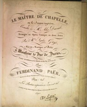 Le maître de chapelle ou le souper imprévu