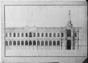 Zwinger, Erweiterung. Entwurf zu einer Fassade der Galerie, Zeichnung.