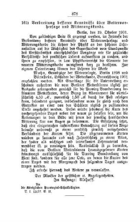 Verbreitung besserer Kenntnisse über Wettervorhersage und Witterungskunde : [B. Höhere Lehranstalten]