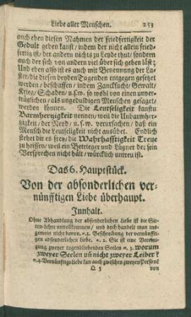 Das 6. Hauptstück. Von der absonderlichen vernünfftigen Liebe überhaupt.