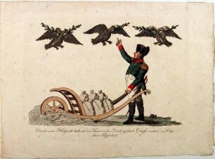Napoleon-Karikatur: "Durch meine Habsucht habe ich die Karre in den Dreck geführt ..."