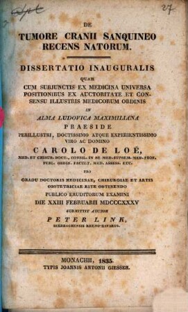 De tumore cranii sanquineo recens natorum