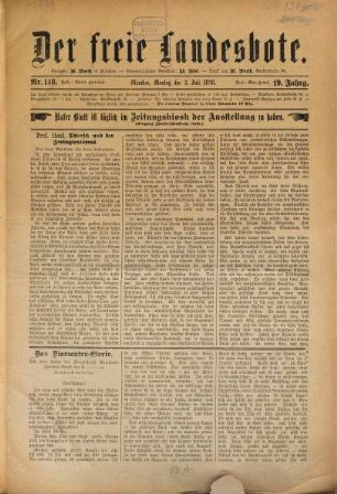 Der freie Landesbote : unabhängiges Organ für die Vertretung freiheitlicher Bestrebungen. 1888,7/12 = Jg. 19