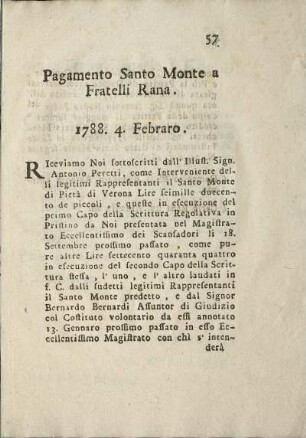 Pagamento Santo Monte a Fratelli Rana.