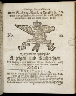 No. 20. Montags, den 19. Maji 1749.