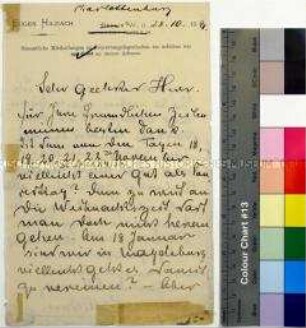 Eigenhändiger Brief von Eugen Hildach an einen nicht namentlich genannten Herrn
