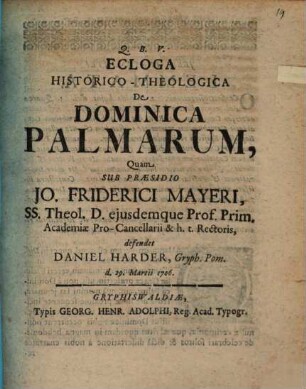 Ecloga Historico-Theologica De Dominica Palmarum