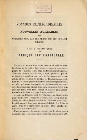 Voyages extraordinaires et nouvelles agréables : récits historiques sur l'Afrique septentrionale