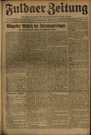 Erste Ausgabe vom Donnerstag, den 19. Januar 1922.