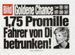 Maueranschlag der "Bild"-Zeitung: "1,75 Promille / Fahrer von Di betrunken!"