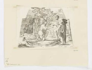 Heiliger Didacus von Alcalà gibt ein Almosen, Blatt 10 aus: Annibale Carracci, "Vita di San Diego, Dipinta nella Cappella di Saint Giacomo de Spagnuoli in Roma", Rom 1646