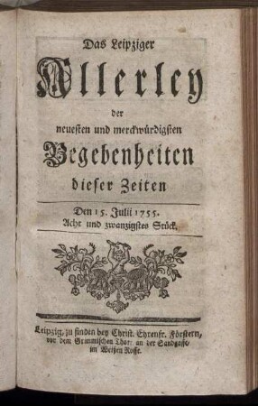 Den 15. Julii 1755. Acht und zwanzigstes Stück.