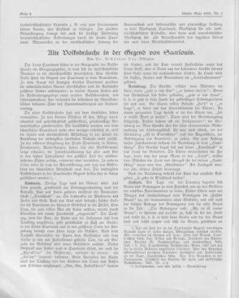 Alte Volksbräuche in der Gegend von Saarlouis.