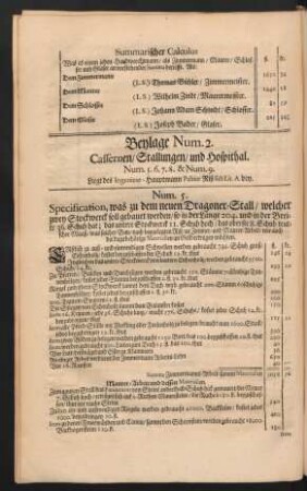 Beylage Num. 2. Cassernen / Stallungen / und Hospithal Num. 5. 6. 7. 8. & Num. 9.