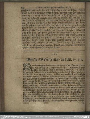LXV. Von der Wiedergeburt, aus Tit. 3,5.6.7